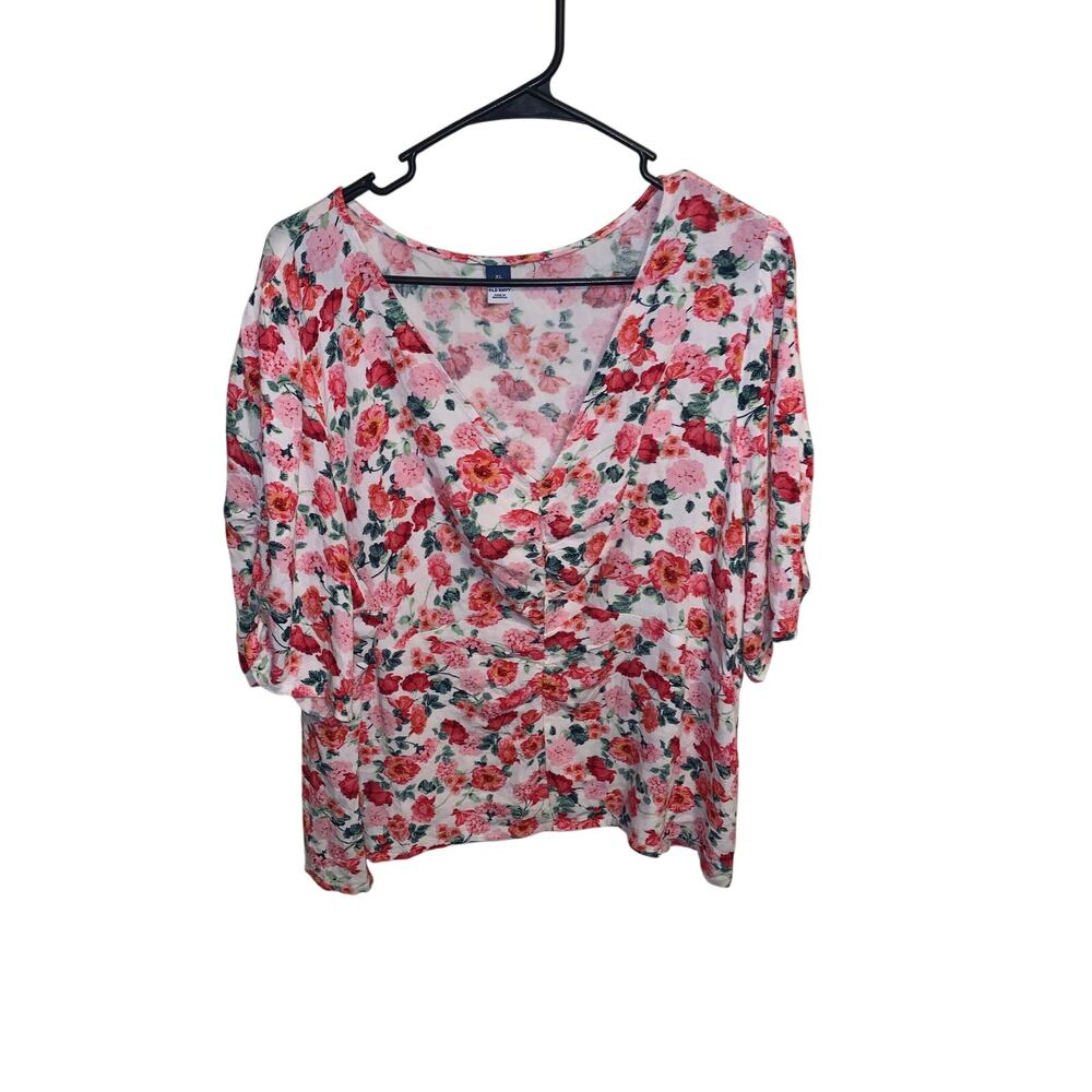Old Navy Floral Short Sleeve Top - Pink and Red